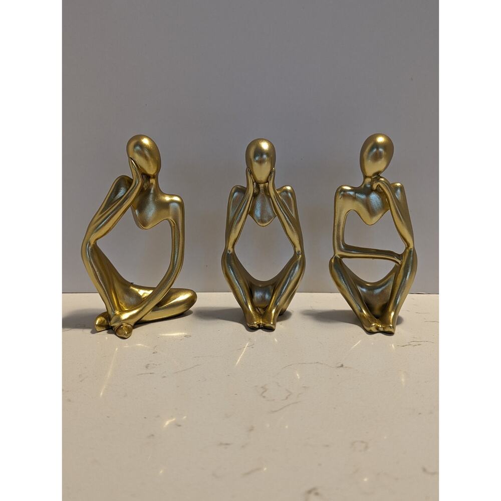 3 Gold Thinker Statues Abstract Art Decor Modern Collection Minimalist - Picture 2 of 13